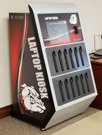 Laptop Kiosk Laptop Kiosk station holding 16 laptops to borrow and return