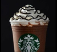 "Java芯片 Frap" with whipped cream and drizzle inside a clear Starbucks plastic cup.