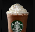 "摩卡 Frap" with whipped cream and drizzle inside a clear Starbucks plastic cup.
