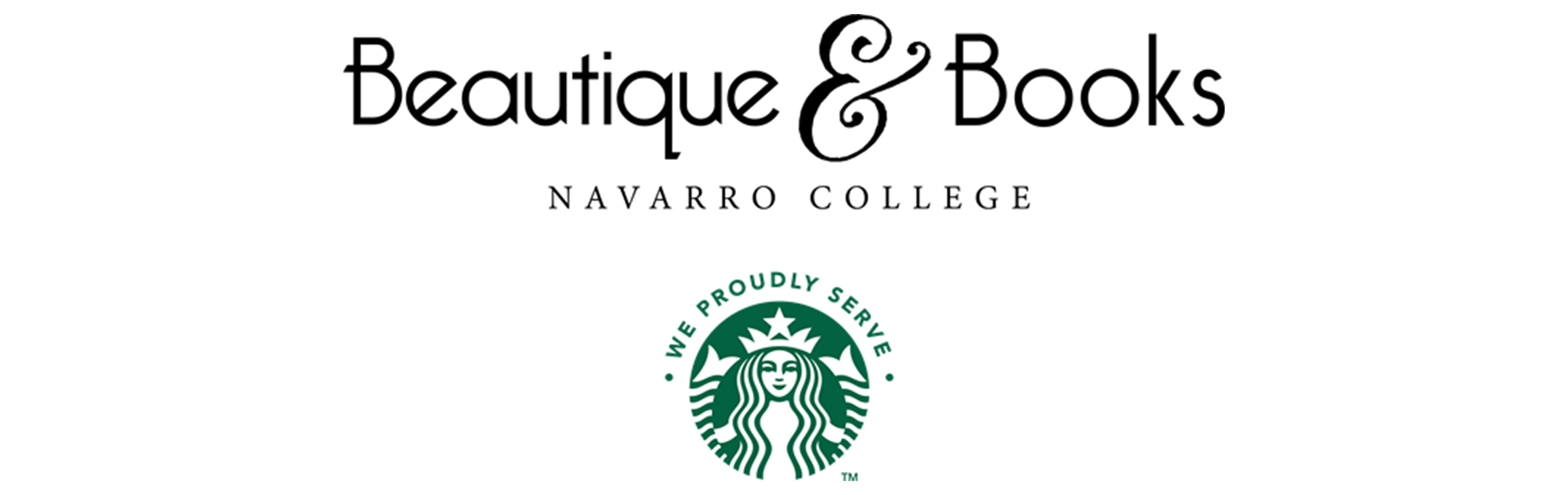 We Proudly Serve Beautique and Books with We Proudly Serve Starbucks logo