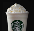 "香草豆 Frap" with whipped cream and drizzle inside a clear Starbucks plastic cup.
