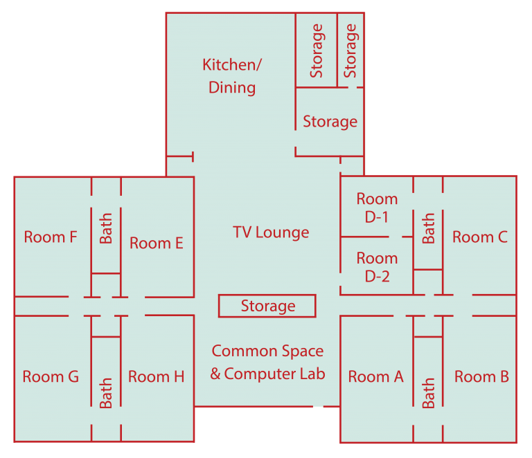 IOOF IOOF layout - floor plan showing layout IOOF building with designated living and common areas