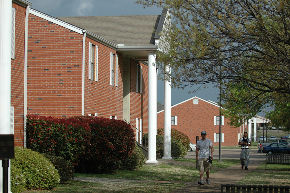 Dorm outside Exterior view of residence hall buildings