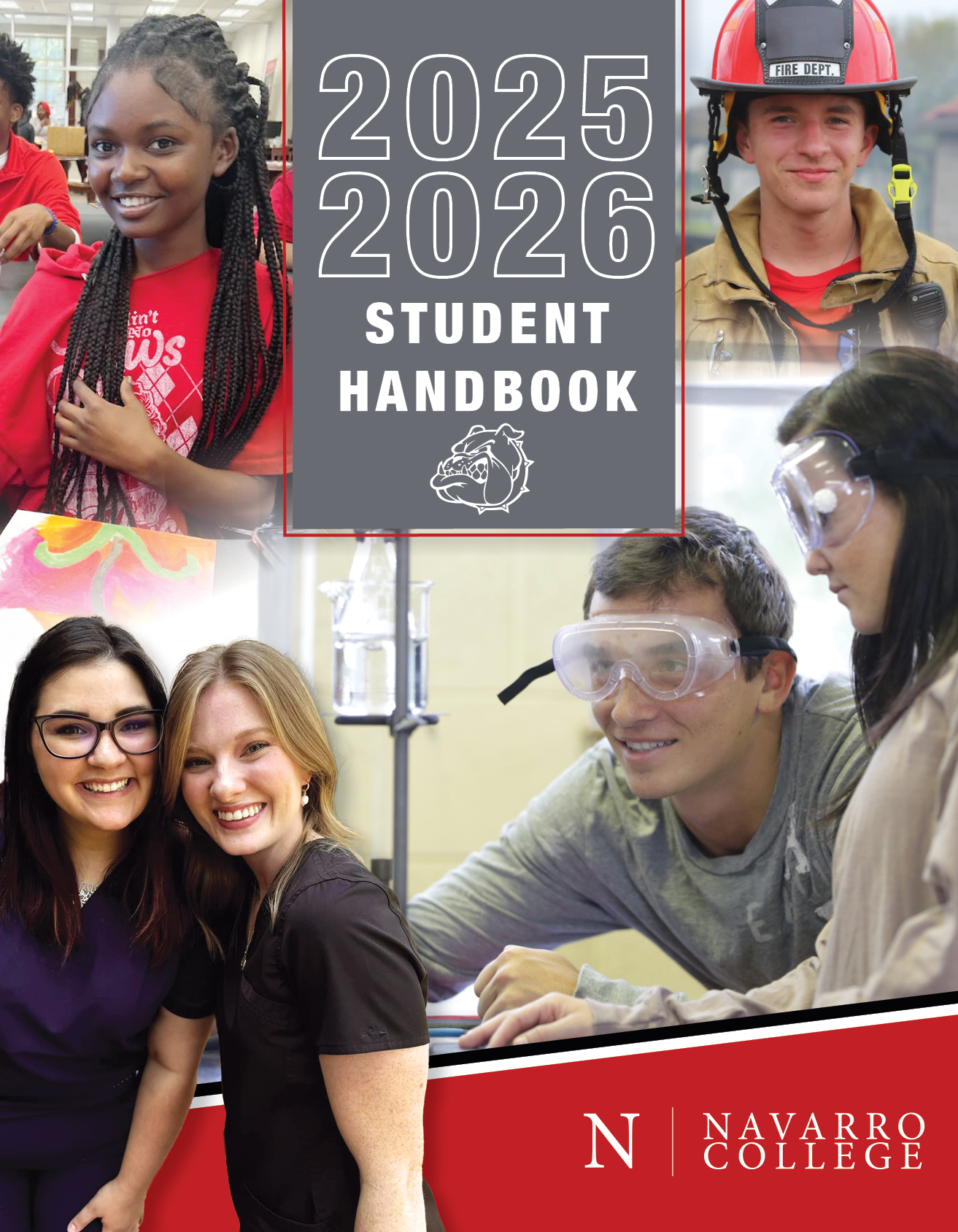 学生手册 Cover 2025-2026 Collage of four students on the cover of 学生手册